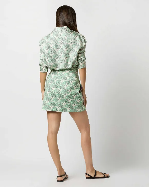 Boy Shirt In Mint Fans Silk Twill