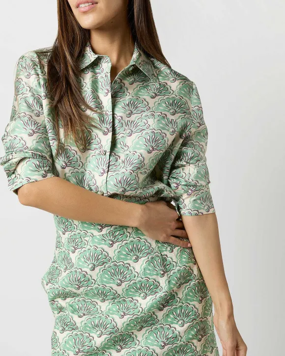 Boy Shirt In Mint Fans Silk Twill