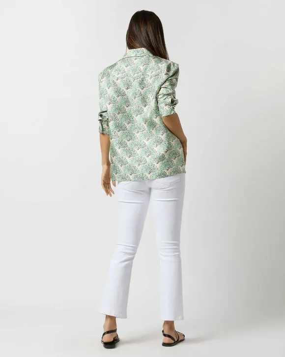 Boy Shirt In Mint Fans Silk Twill