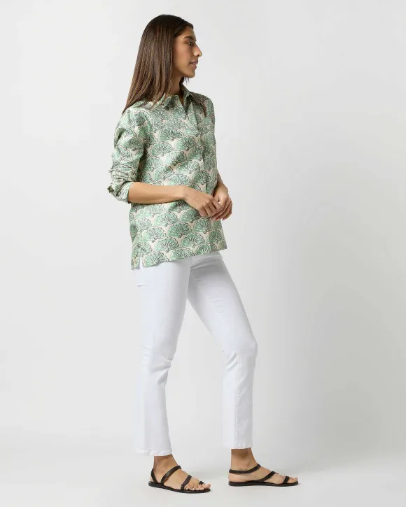 Boy Shirt In Mint Fans Silk Twill