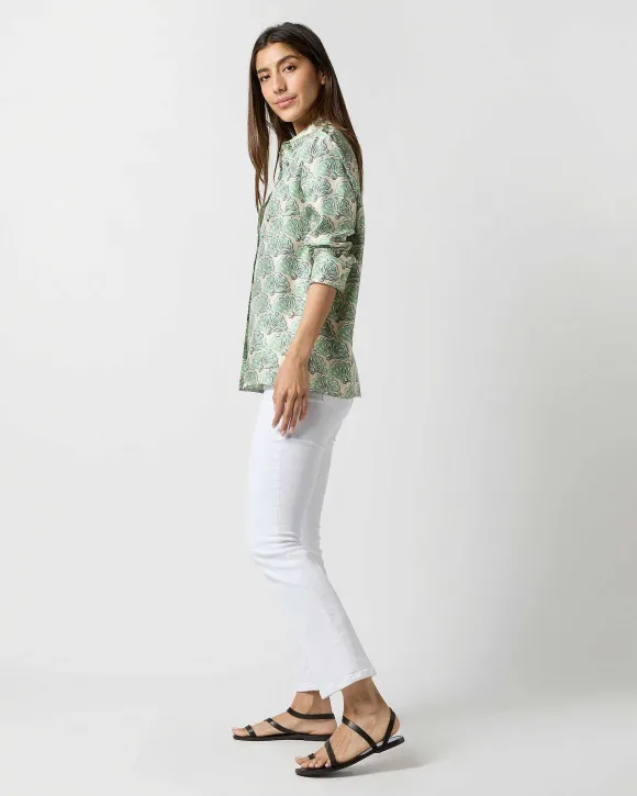 Boy Shirt In Mint Fans Silk Twill