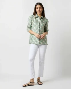 Boy Shirt In Mint Fans Silk Twill