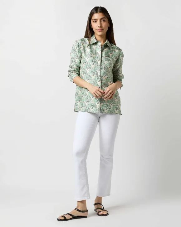 Boy Shirt In Mint Fans Silk Twill