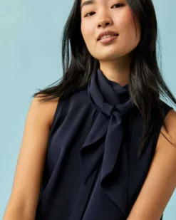 Sleeveless Tie-Neck Blouse