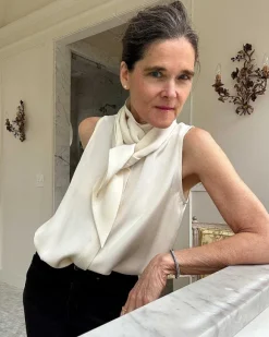 Sleeveless Tie-Neck Blouse